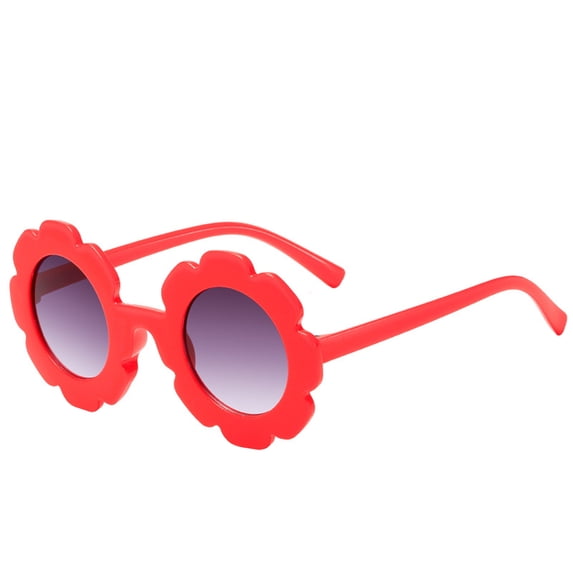 Kids Sunglasses UV Protection, Round Flower Style Frame with Bow Accent PC Material Lightweight Children Eyewear for Outdoor Play Travel Beach Red