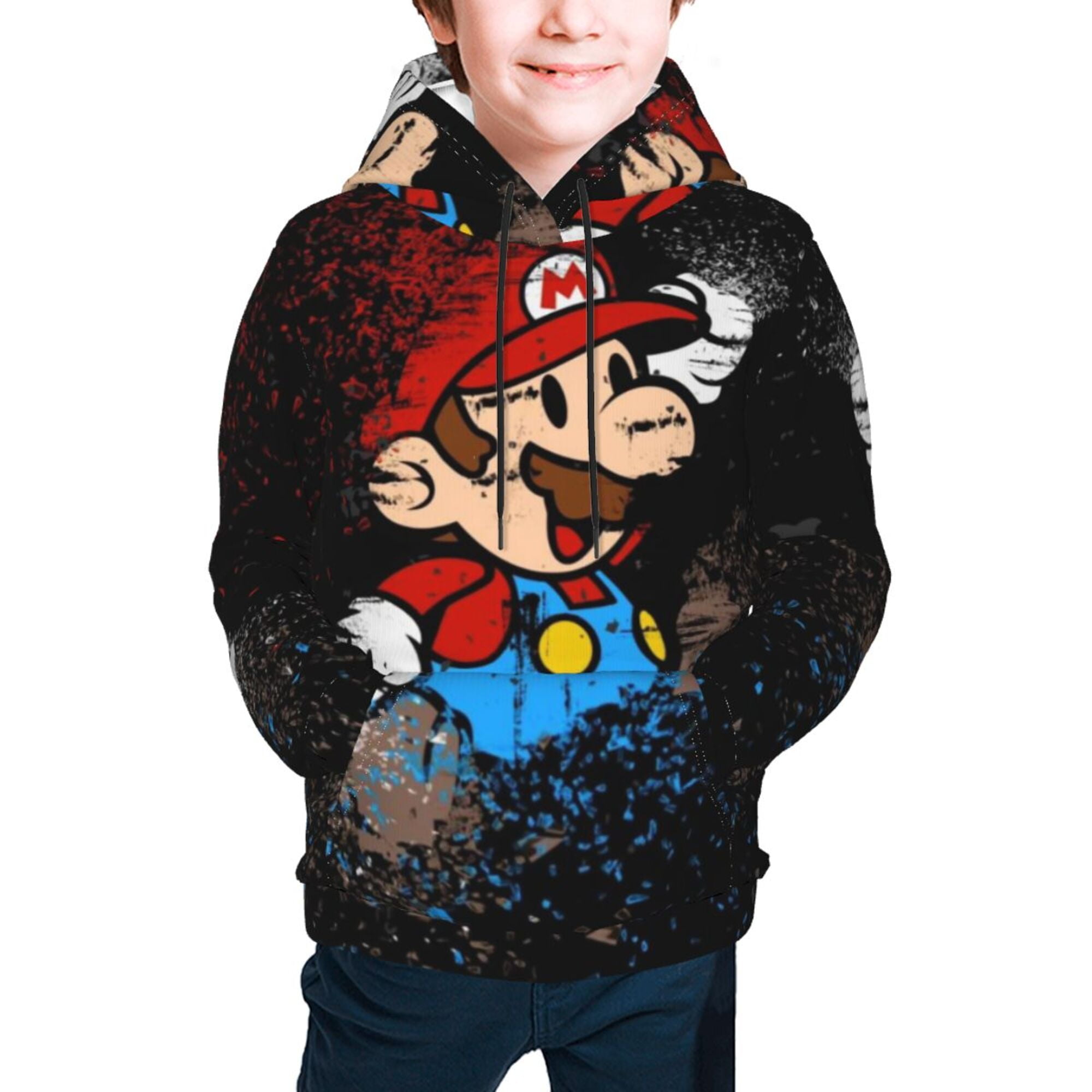 Produktbild von Super Mario Kapuzenpulli Für Kinder – Sweatshirt/Hoodie In Grau, Für Jungen & Mädchen 3-12 Jahre