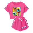 thumbnail image 1 of Kids SuperKitties Clothing Set – Girls Short Sleeve T-Shirt and Shorts – Cute Cartoon Cat Summer Look, 1 of 4