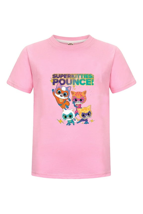 Kids SuperKitties Inspired Tee for Boys Girls – Summer Cotton T-Shirt with Hero Cat Characters – Casual Short Sleeve Outfit – Toddler Gift Clothing