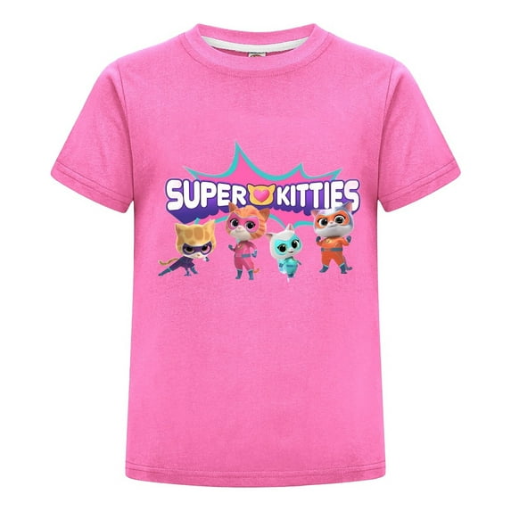 Kids SuperKitties Youth T-Shirt – Boys Girls Cartoon Cat Tee – Colorful Graphic Short Sleeve Shirt – Fun Summer Wear – Casual Top for Toddlers