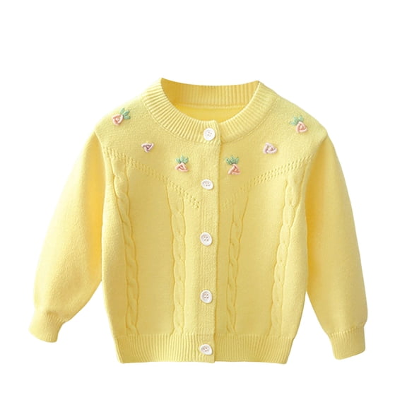 Kids Sweater Long Sleeve Button Up Yellow Knit Cardigan Sweater Baby Girl Warm Winter Toddler Boy Sweater 12-18 Months