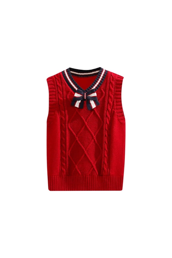 Kids Sweater Vest, Comdrip Girls Cable Knit Toddler Kid Uniform Vest Sleeveless Sweaters Vest for Children 2-14Y Sweater Vest Kids Red 120