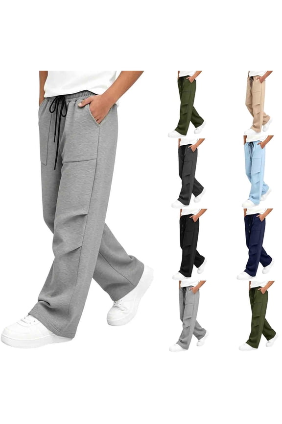Kids Sweatpants Boys Girls Casual Street Drawstring Waist Athletic Jogger Pants Wide Leg Open Bottom Track Pants Trousers School Uniform Pants Sweat Pants with Pockets Streetwear