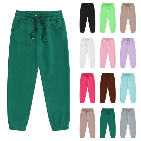 Kids Sweatpants Casual Loose Fleece Lined Joggers Pants Boys Girls Drawstring Elastic Waist Solid Color Lounge Workout Pants 5-14 Years