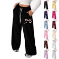 thumbnail image 1 of Kids Sweatpants Elastic Waist Casual Basic Wide Leg Sweatpants Girls Athletic Pants Kids Bow Print Pants School Clothes 4-5 Years, 1 of 4