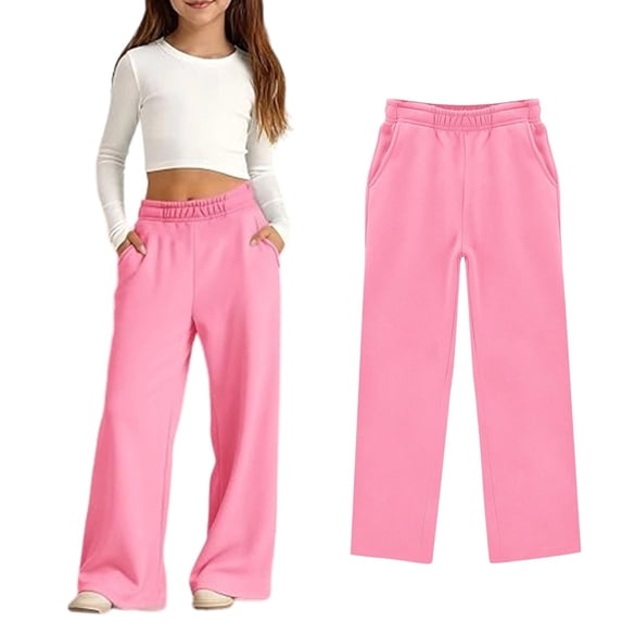 Kids Sweatpants Elastic Waist Straight Leg Pants with Pockets Boys Solid Pants Pink Joggers for Boys Girls Spring Fall Sweatpants Size 9-10 Years
