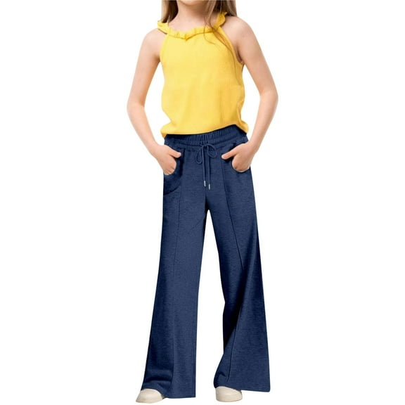 Kids Sweatpants For Girls Casual Wide Leg Sweatpants Girls Navy Sweatpants Baggy Sweatpants Clothing For Girls 8-9 Years