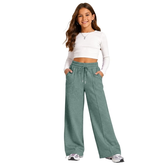 Kids Sweatpants Girls 4-18 Baggy Elastic Waist Wide Leg Girls Pants Open Bottom Cute Casual Jogger Pants for Girls with Pockets