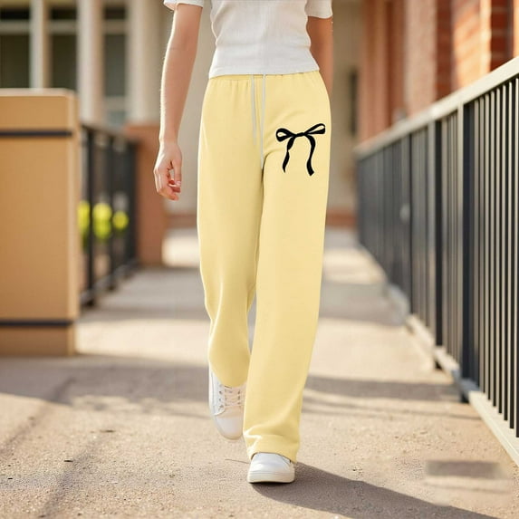 Kids Girls Sweatpants Girls Jogger Pants with Pockets Adjustable Drawstring Trousers Bowknot Yellow Sweatpants Boys 8-9 Years Girl Pants