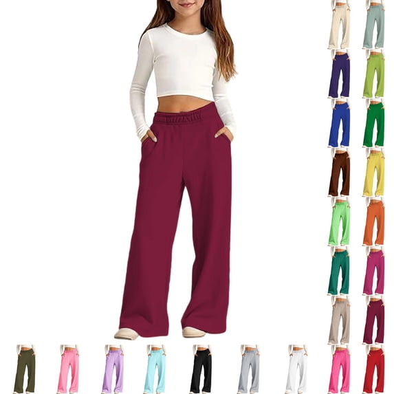 Kids Sweatpants Girls Elastic Waist Casual Basic Wide Leg Sweatpants Girls Athletic Pants Girls Red Sweatpants Girls Sweat Pants Size 9-10 Years