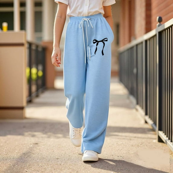 Kids Sweatpants Jogger Pants for Girls with Pockets Drawstring Trousers Boys Bowknot Blue Joggers Boys Sweatpants Size 6-7 Years