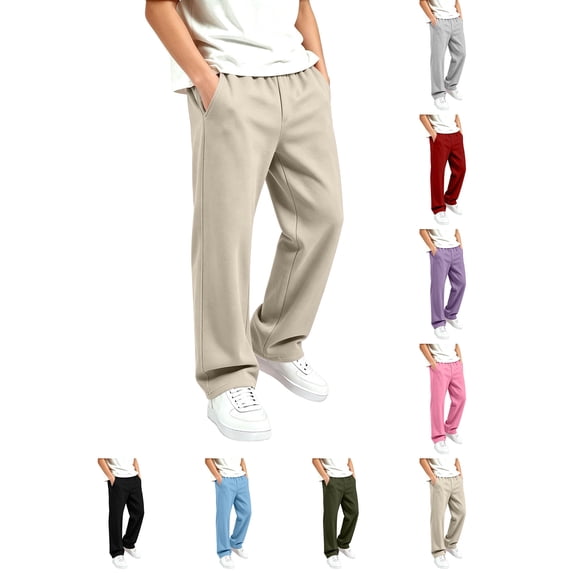 Kids Sweatpants Kids Elastic Waist Wide Leg Sweatpants Boys Girls Loose Casual Trousers With Side Pockets Soft Daily Jogger Pants Khaki 12-13 Years