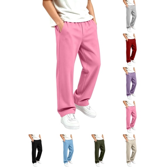 Kids Sweatpants Kids Elastic Waist Wide Leg Sweatpants Boys Girls Loose Casual Trousers With Side Pockets Soft Daily Jogger Pants Pink 9-10 Years