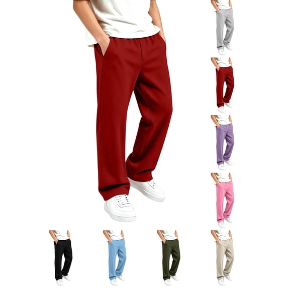 Kids Sweatpants Kids Elastic Waist Wide Leg Sweatpants Boys Girls Loose Casual Trousers With Side Pockets Soft Daily Jogger Pants Red 14-15 Years