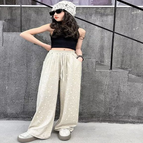 Kids Sweatpants Summer Fall Daily Wear Casual Girls Wide Leg Sweatpants Baggy Pants Cute Girl Clothes 10-11 Years