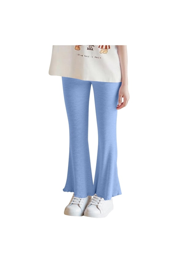 Kids Sweatpants Toddler Girls Flare Leggings, Kids Soft Knit Cotton Boot Cut Bottoms High Waisted Stretchy Flare Yoga Pants for Dance Casual Activewear Girl's Trousers Pants Light Blue 2Y