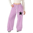 thumbnail image 1 of Kids Sweatpants for Girls Star Graphic Wide Leg Sweatpants Drawstring with Pockets Girls Purple Sweatpants 10-11 Years Girls Clothes, 1 of 4