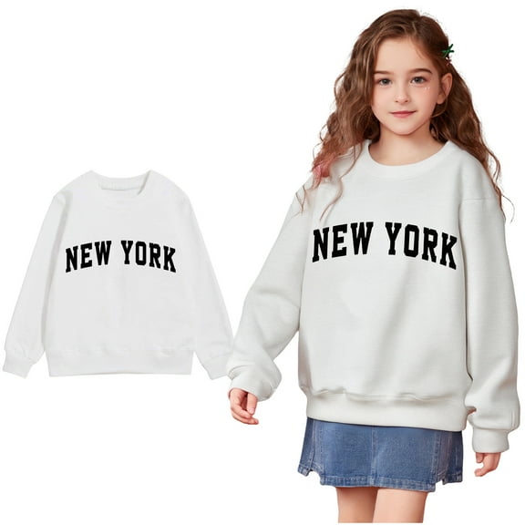 Kids Sweatshirt for Boys Long Sleeve White Sweatshirt Girls Crewneck Loose Fit Pullover Tops Warm Fall Winter Clothes Sweat Shirts for Girls 8-9 Years Cute Boy Girl Clothing