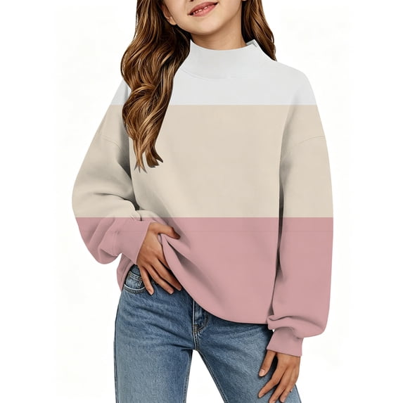 Kids' Sweatshirt Color Block Mock Neck Dropped Shoulder Long Sleeve Casual Pullover Basic Comfortable Fall Top