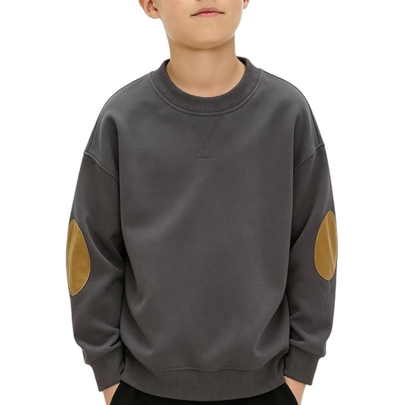 Kids' Sweatshirt Contrast Elbow Patch V-Notch Crewneck Long Sleeve Casual Pullover Preppy Comfortable Fall Top