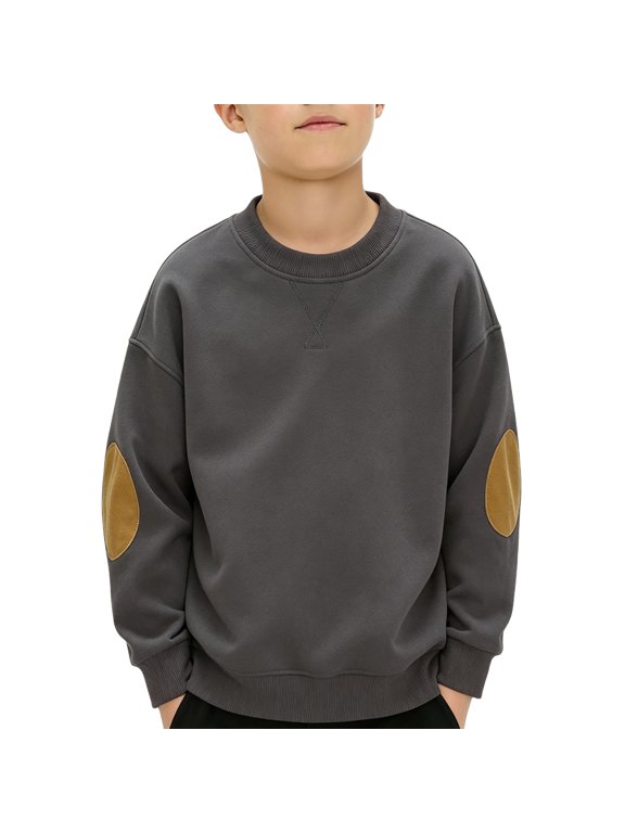Kids' Sweatshirt Contrast Elbow Patch V-Notch Crewneck Long Sleeve Casual Pullover Preppy Comfortable Fall Top