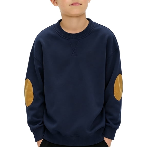 Kids' Sweatshirt Contrast Elbow Patch V-Notch Crewneck Long Sleeve Casual Pullover Preppy Comfortable Fall Top