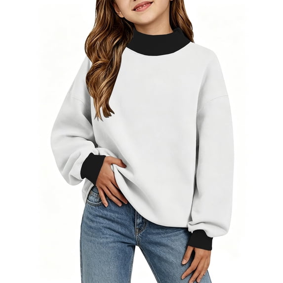 Kids' Sweatshirt Contrast Trim Mock Neck Long Sleeve Casual Pullover Basic Comfortable Solid Color Fall Top