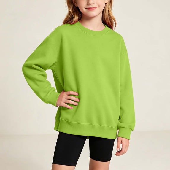 Kids' Sweatshirt Crewneck Long Sleeve Relaxed Loose Fit Breathable Pullover for Children Daily School Wear, hoodies for girls Green 4-5 Years