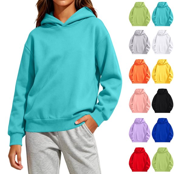 Kids Sweatshirt Dqueduo Kids' Pullover Hoodie Girls And Boys Solid Color Long Sleeve Hooded Sweatshirt Casual Basic Jacket, Sizes 2-14 Years