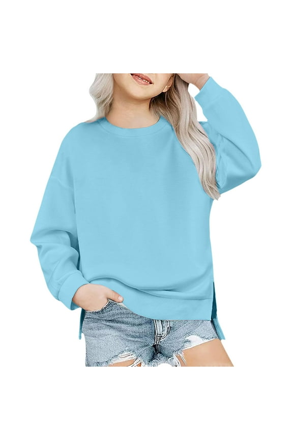 Kids Sweatshirt Girls Long Sleeve Blue Sweatshirt Girls Pullover Crewneck Blouse Shirt Tops Winter Clothes Size 7 Years Girls Clothes