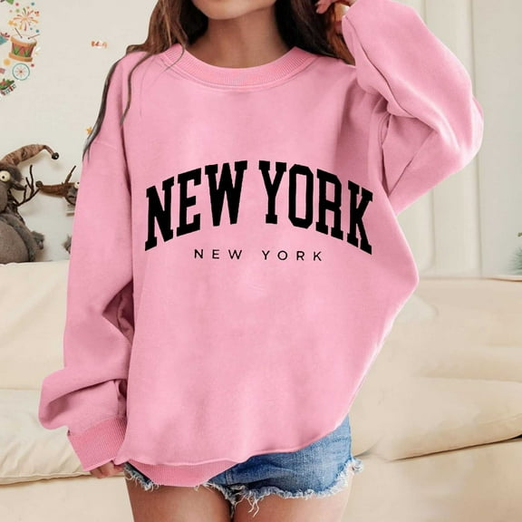 Kids Sweatshirt Girls Long Sleeve Pink Sweatshirt Kids Oversized Crewneck Sweatshirts Winter Clothes Kids Clothes Girls Size 6-7 Years