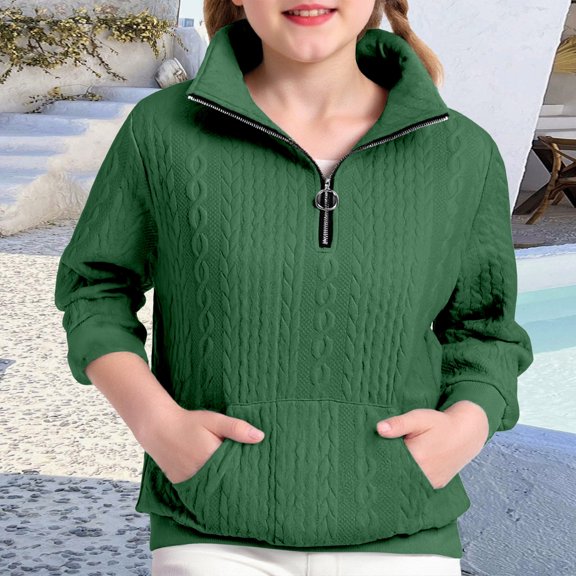Kids Sweatshirt Girls Long Sleeve Quarter Zip Sweatshirts Oversized V-Neck Sweatshirts Fall Clothes Girl Clothes 5-6 Years