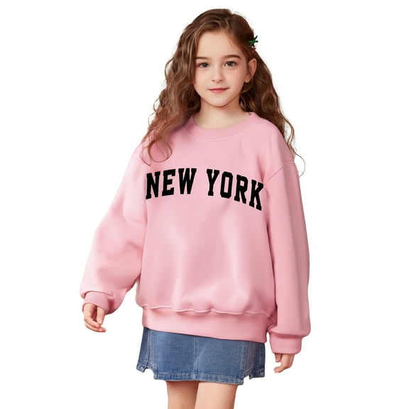 Kids Sweatshirt Long Sleeve New York City Letter Print Sweatshirts Crewneck Loose Fit Pullover Tops Fall Winter Clothes 6-7 Years Girls Clothes Kids Clothes