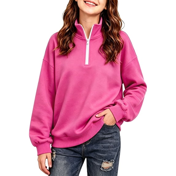 Kids' Sweatshirt Quarter-Zip Stand Collar Long Sleeve Casual Pullover Basic Comfortable Solid Color Fall Top