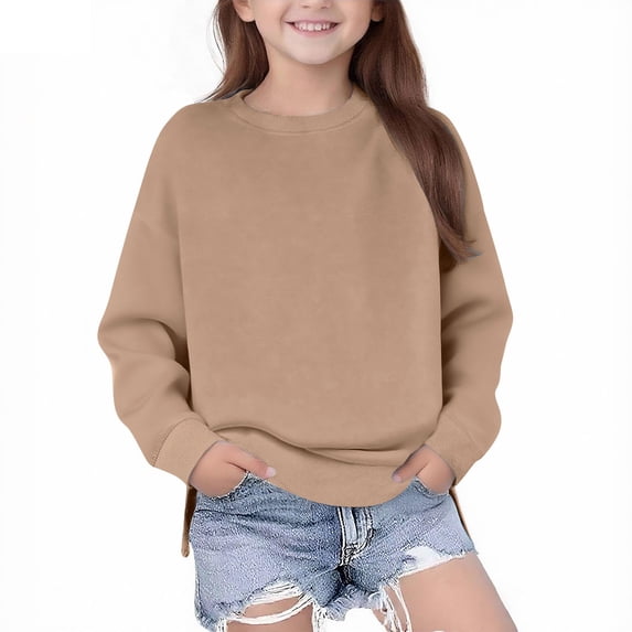 Kids' Sweatshirt Side Slit Dropped Shoulder Crewneck Long Sleeve Casual Pullover Basic Comfortable Solid Color Fall Top