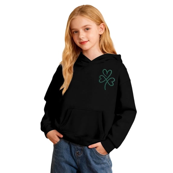 Kids Sweatshirt St. Patrick'S Day Girls Long Sleeve Hooded Sweatshirt Shamrock Print Pocket Pullover Soft Casual Wear Black 9 Years-10 Years
