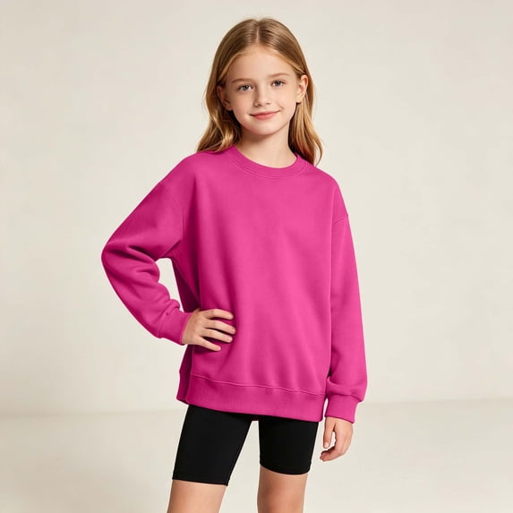 Kids Sweatshirts Cotton Fall Pullover Thin Boys Girls Sweatshirts Age 3-15Y,100% Cotton Sweatshirts for Boys Girls,Long Sleeve Sweatshirts(Hot Pink,14-15 Years)