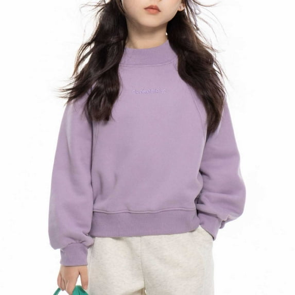 Kids Sweatshirts Girls Half High Collar Crew Neck Long Sleeve Cropped Sweatshirts Cute LooseSolid Color Fit Pullover Tops Velvet Hoodie Girls Hoodie (,130 5-6 Years)