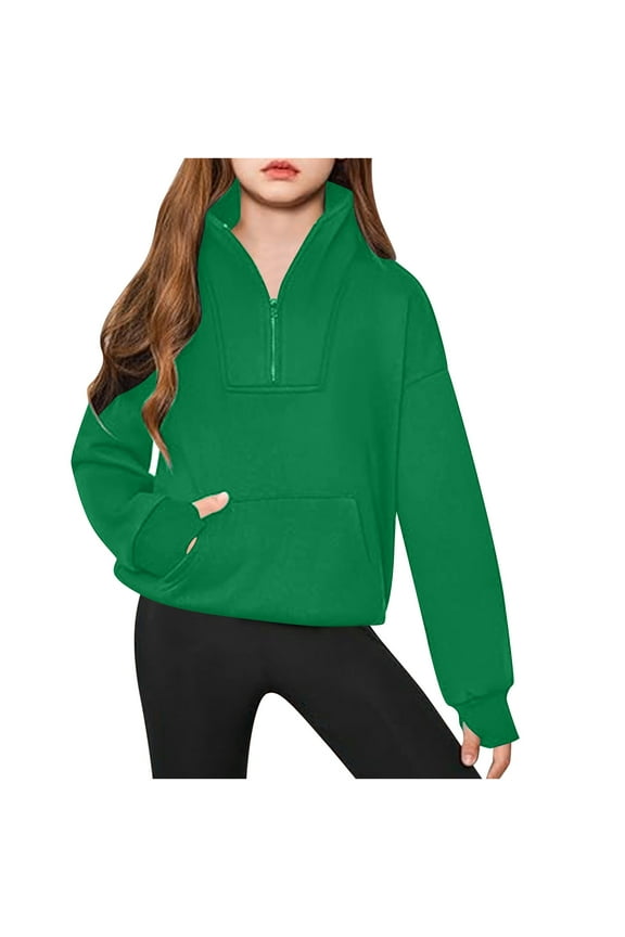 Kids Sweatshirts Girls Long Sleeve Quarter Zip Sweatshirt Kids Oversized V-Neck Sweatshirts Fall Winter Clothes Girls Clothes 7-8 Years