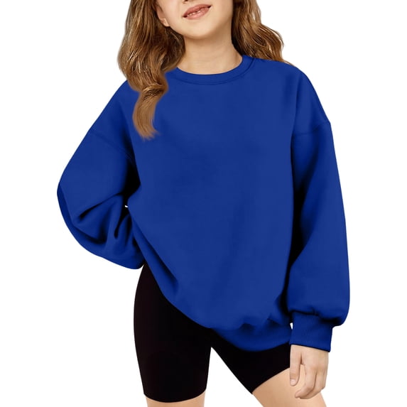 Kids Sweatshirts for Girls Oversized Solid Long Sleeve Pullover Sweatshirts for Girls Lightweight Crewneck Kids Sweaters Girls Fashion Winter Back To School Outfits for Teen Girls