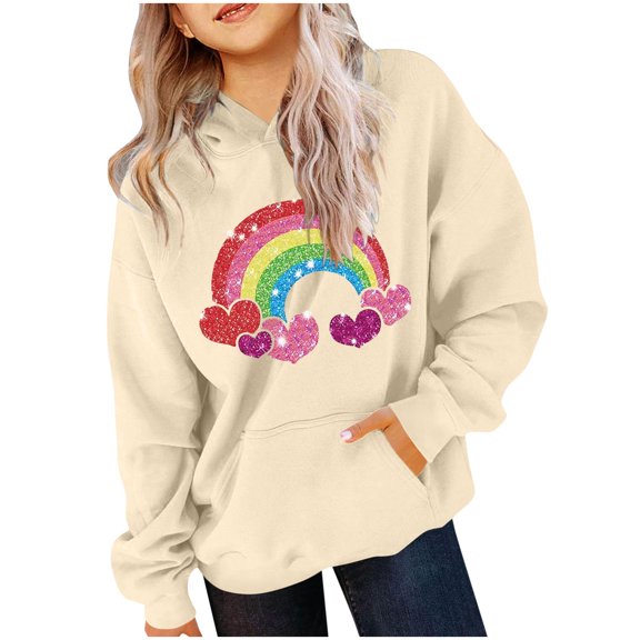 Kids Sweatshirts Size 4-14 Fashion Fleece Long Sleeve Pullover Tops Casual Crewneck Sweatshirt with Pockets Girls Hoodies