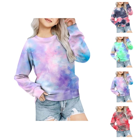 Kids Sweatshirts for Girls Boys Long Sleeve Fall Winter Crewneck Tie Dye Sweatshirt Children Pullover Tops