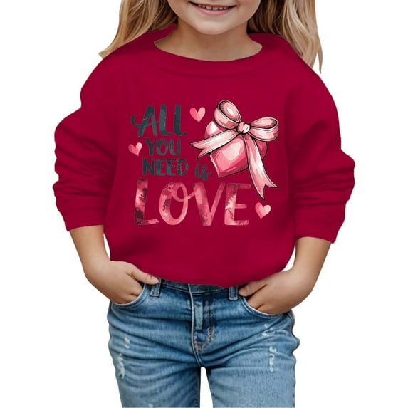 Kids Sweatshirts for Girls Round Neck Long Sleeve Hooded Sweatshirt Letter Print Loose Tunic Blouse Girls' Hoodies & Sweatshirts Red,4-5 Years