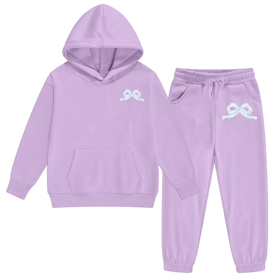 Kids Sweatsuit 2 Piece Long Sleeve Bow Sweatshirt Pullover and Sweatpants Fall Clothes Girls' Clothing Sets 8-9 Years