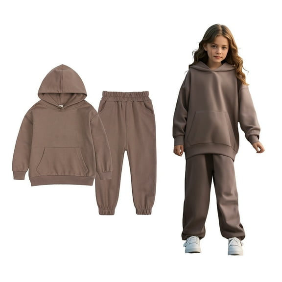 Kids Sweatsuit 2 Piece Long Sleeve Coffee Pullover Hoodie Sweatshirt Sweatpants Set Fall Winter Clothes 3-4 Years Old Girl Clothes Boys Girls Fashion