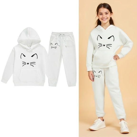 Kids Sweatsuit 2 Piece Long Sleeve Graphic Sweatshirt Pullover Sweatpants Warm Fall Winter Clothes 4-5 Years Girls Clothes