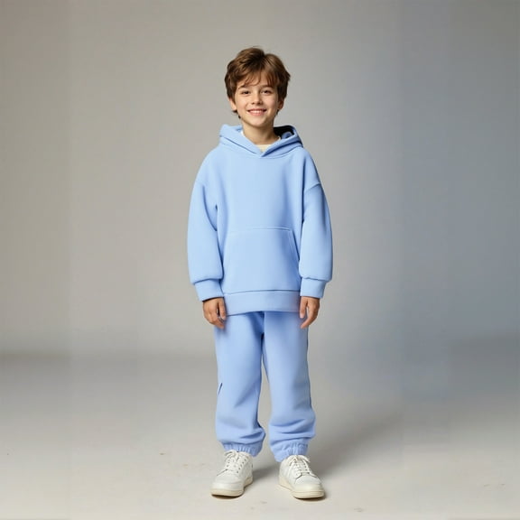 Kids Sweatsuit 2 Piece Long Sleeve Light Blue Sweatshirt Sweatpants Winter Clothes Girl Clothes Size 12-13 Years Boys Girls Fashion