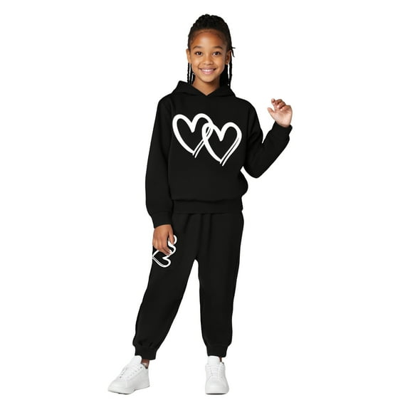 Kids Sweatsuit 2 Piece Long Sleeve Printed Hooded Sweatsuits Pullover Jogger Set Winter Clothes Boys Athletic Sets 5-6 Years Boys Girls Fashion