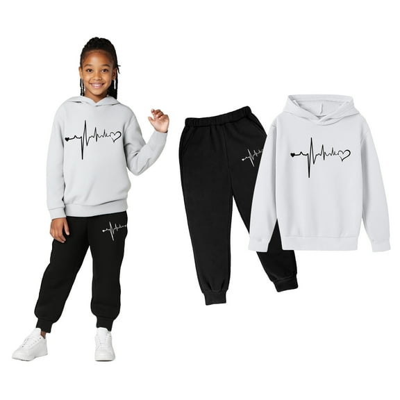 Kids Sweatsuit 2 Piece Long Sleeve Printed Hooded Sweatsuits Pullover Sweatpants Fall Winter Clothes Teenage Girl Clothes 5-6 Years Boys Girls Fashion